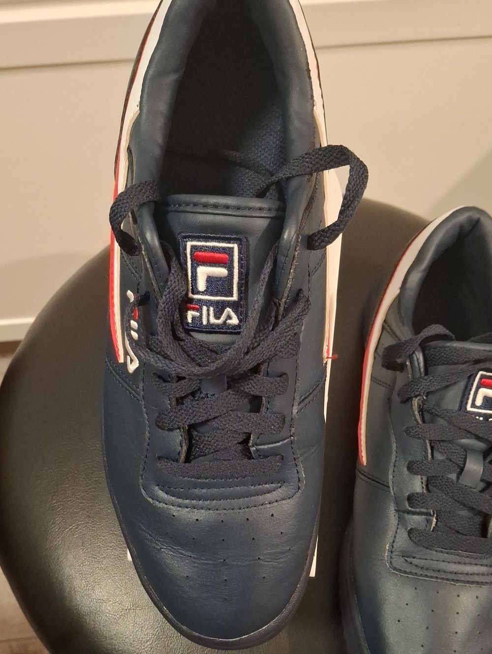 Fila Women Navy Leather Sneakers with White and Red Accents